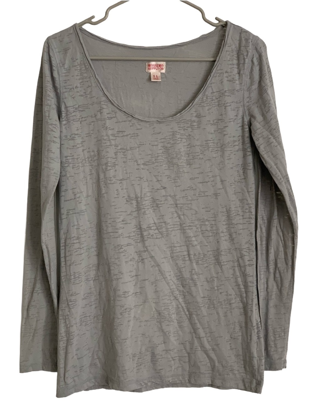 MOSSIMO Women’s Gray Long Sleeve Cotton Blend Burnout Tee Shirt